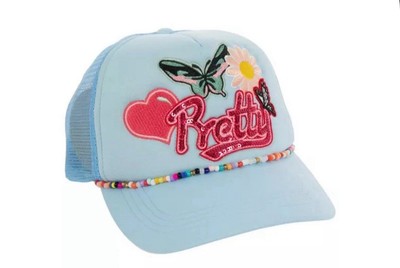 Pretty Trucker Blue Hat With Bead Chain W/Bling New