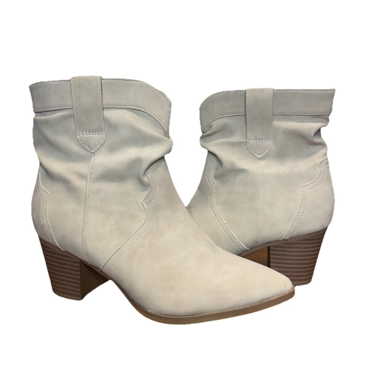 Womens Sz 8 Cowgirl Boots  Time & Tru Cream Slip On Western Slouch Booties