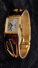 Vintage Lausanne Ladies Watch 17 Jewels Gold Tone Hinged Enamel Bracelet.