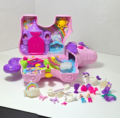 Mattel Polly Pocket Unicorn Party Large Compact Playset  2019 w/ Figures Lot