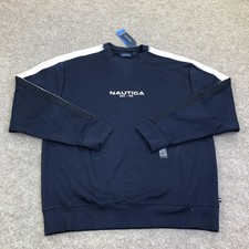 Nautica Sweatshirt Mens Medium Blue Crewneck Knit Pullover Stripe EST 83 Logo