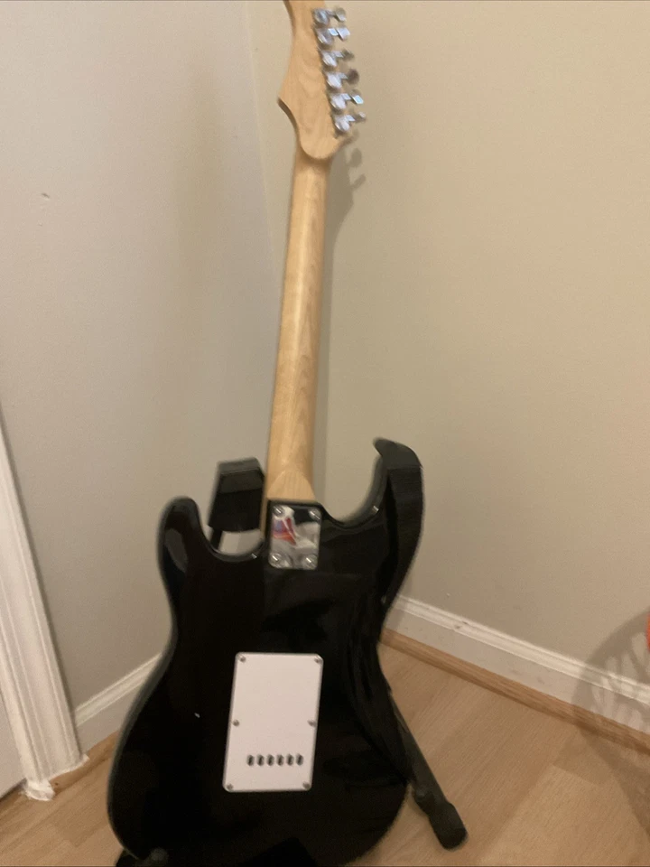 Zeny Electric Guitar Black and White 6 String with Stand (MISSING ONE STRING) - Image 2 of 4
