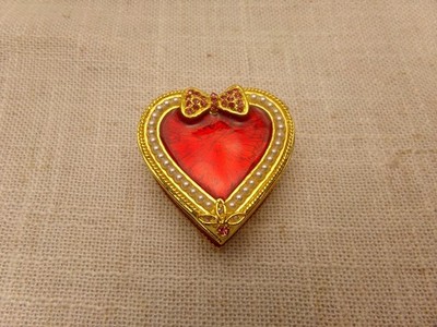 Red Enamel Heart Hinged Small Trinket Box Bejeweled Gold Tone