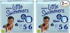 34 Count Huggies Little Swimmers Disposable Swim Diapers, Size 5-6 Large, Blue