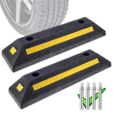 Rubber Curb, Black Heavy Duty Parking Blocks Parking Target with Yellow Refec...