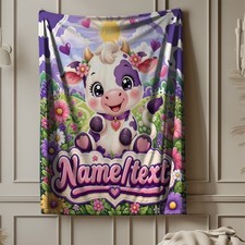 Baby Cow Custom Name Coral Fleece Blanket Farm Decor