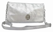 Tory Burch Metallic Silver Shoulder Bag Chain Strap Logo
