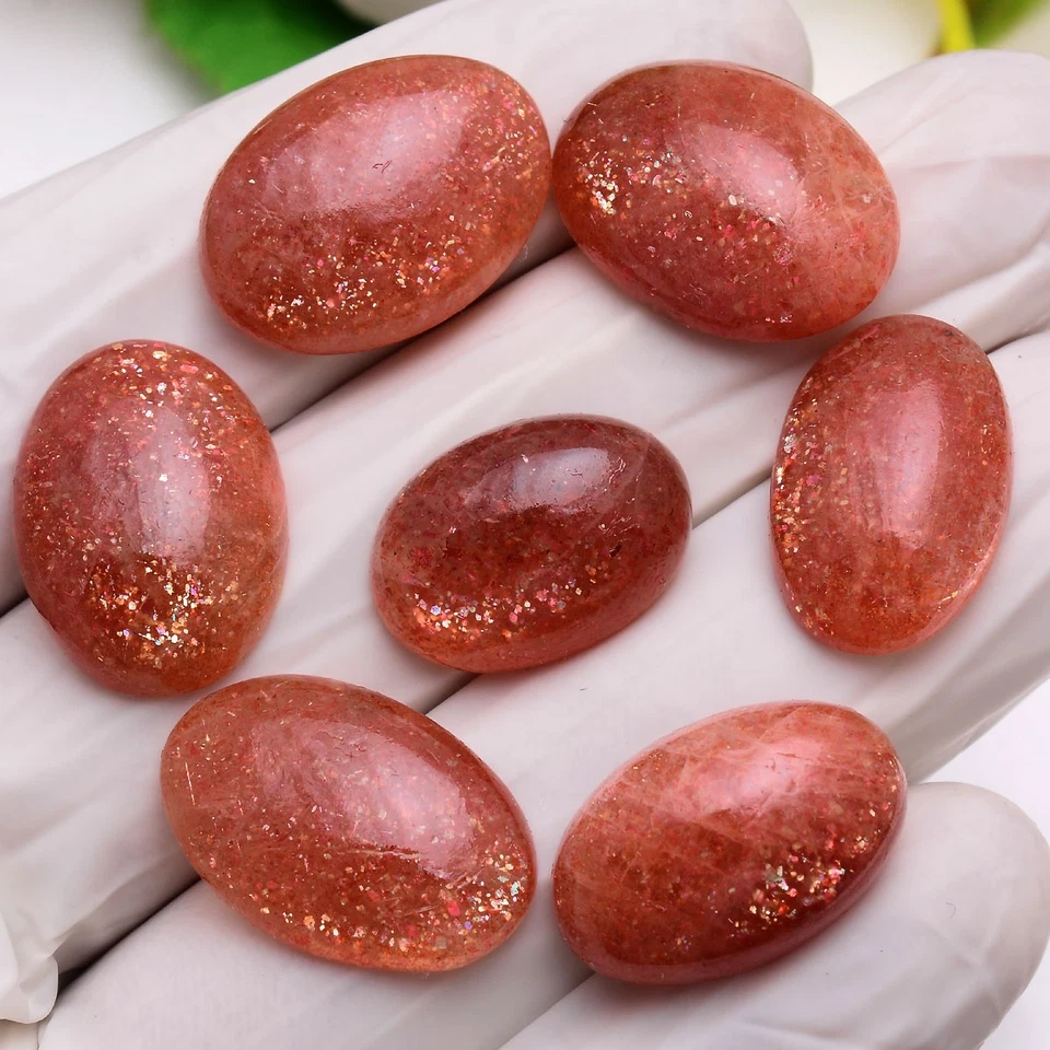 7 Teilig Natürlicher Sonnenstein 18mm-21mm Oval Cabochon Poliert Lose Edelsteine - Bild 4 von 4