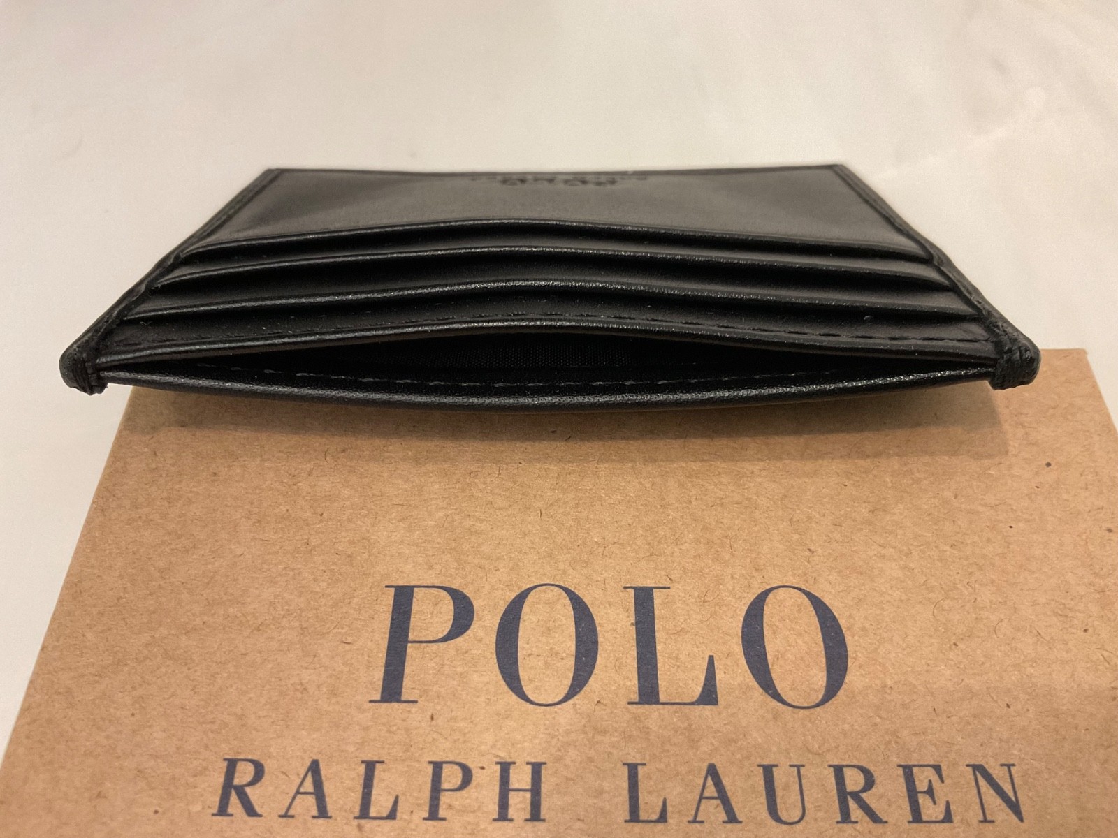 NEW Polo Ralph Lauren HOLIDAY SNOWSHOE BEAR Leather Slim Card Case Wallet BLACK