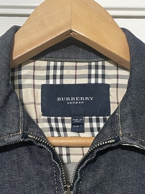 BURBERRY London Denim Jacket Sz 2 S Blue Nova Check Zip Moto