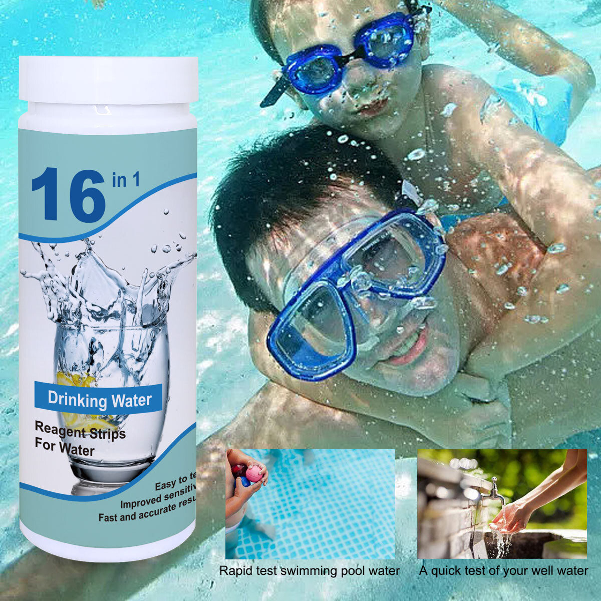100pcs 16 in 1 Drinking Water Test Kit Strips, Home Water Qu