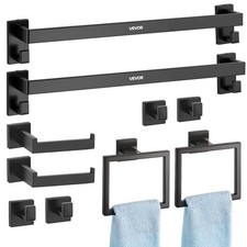 VEVOR 10pcs Bathroom Hardware Accessories Set 24-inch Towel Bar Set Matte Black