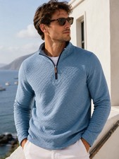 J.Crew Men s M Blue Quilted Quarter Zip Pullover Sweater Mock Neck BS847