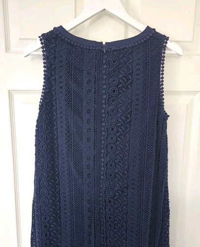 Boden Broderie Anglaise Dress Size 12 Navy Lined Back Zip 100% Cotton - Picture 9 of 11