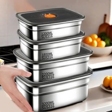 Stainless Steel Lunch Boxes Reusable Food Storage Containers with Lids Meat AUS