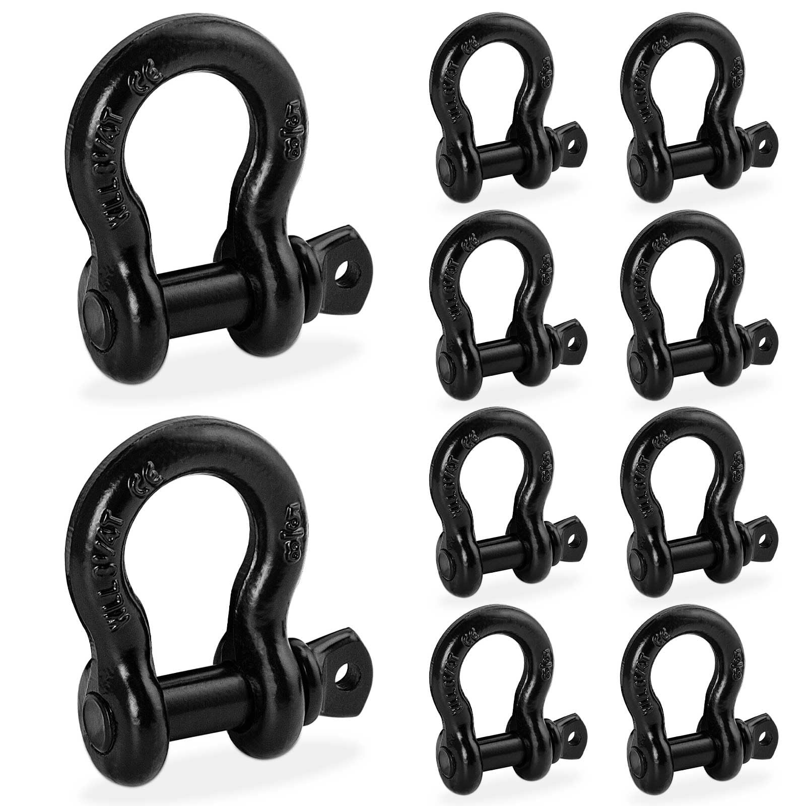 1/2" Bow Clevis D Ring Shackles 2T Forged Screw Pin Towing Recovery, 4 Pack