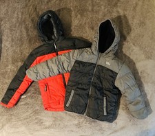 2x Lot Eddie Bauer Kids Down Puffer Jacket XS 5/6 Red Black Gray Hooded Coats