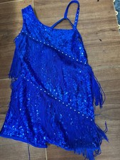 Dance Pre-Owned Costume Medium Child Blue Iefiel Jazz Tap Latin Fringe Sequin