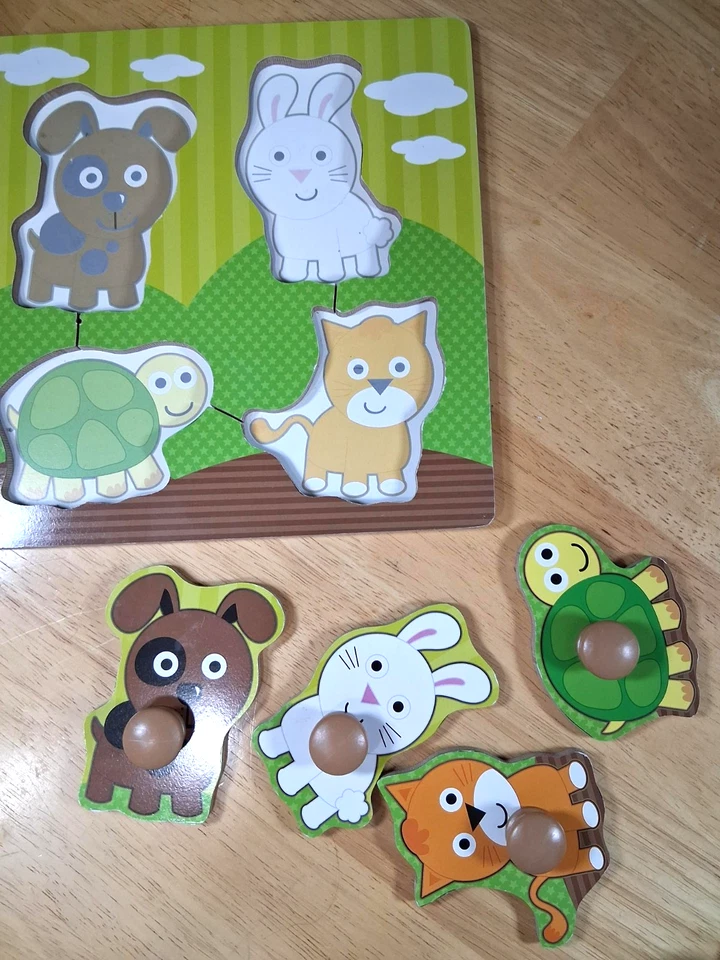 Toddler Wooden Puzzles Lot "Animals" - 4 Puzzles (pieces with wooden handles) - Image 2 of 4