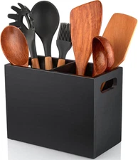 ALELION Black Utensil Holder for Kitchen Counter - 2 Compartment Large Utensil C