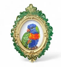 Rainbow Lorikeet mini watercolor bird print in vintage style ornate frame