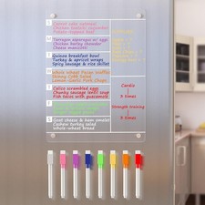 Acrylic Magnetic Meal Planner Menu Board for Kitchen Fridge w/ 8 Markers, Cle...