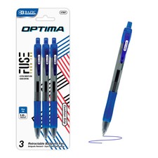 BAZIC Optima Blue Oil-Gel Ink Retractable Pen w/ Grip 3/Pack , pack of 24