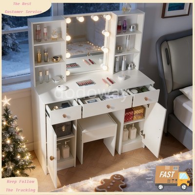 Makeup Vanity Set with 10 LED Lighted Mirror Dressing Table Desk w/ 3 Drawers