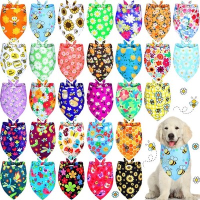 30 PCS Flower Dog Bandanas Bulk Summer Soft Triangle Scarfs Polyester Bibs
