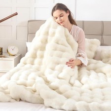 Luxury Faux Fur Throw Blanket, 1000 GSM Fluffy Bubble Blanket for Bed, 60" x 80"