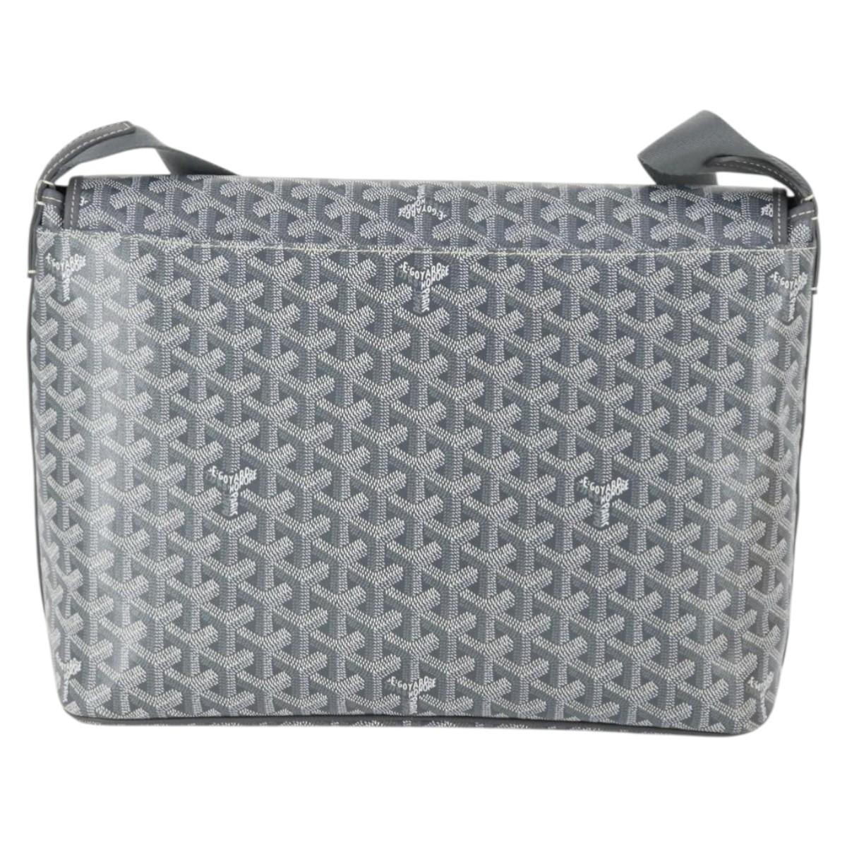 GOYARD Herringbone Capecian MM Bag PVC Leather Gray Silver Auth