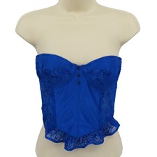 VTG Victorias Secret 34 Gold Label Blue Velvet Mesh Strapless Corset Underwire
