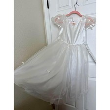 Girls White Satin and Tulle Flower Girl Communion Dress with Bows and Pearls