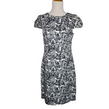 Carolina Herrera Womens Avant Garde Sheath Dress Graphic Print Black White 10