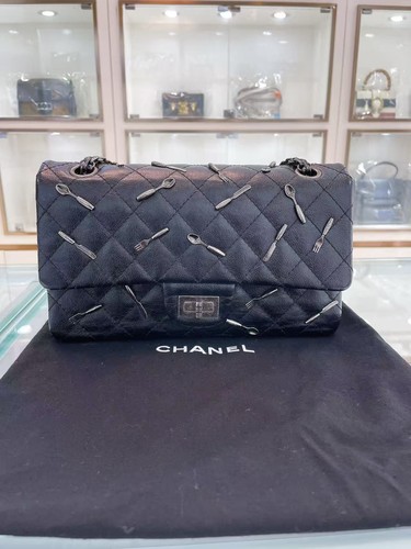 Chanel 2.55 Reissue Small Flap Bag Black Leather Cutlery Limited Edition-