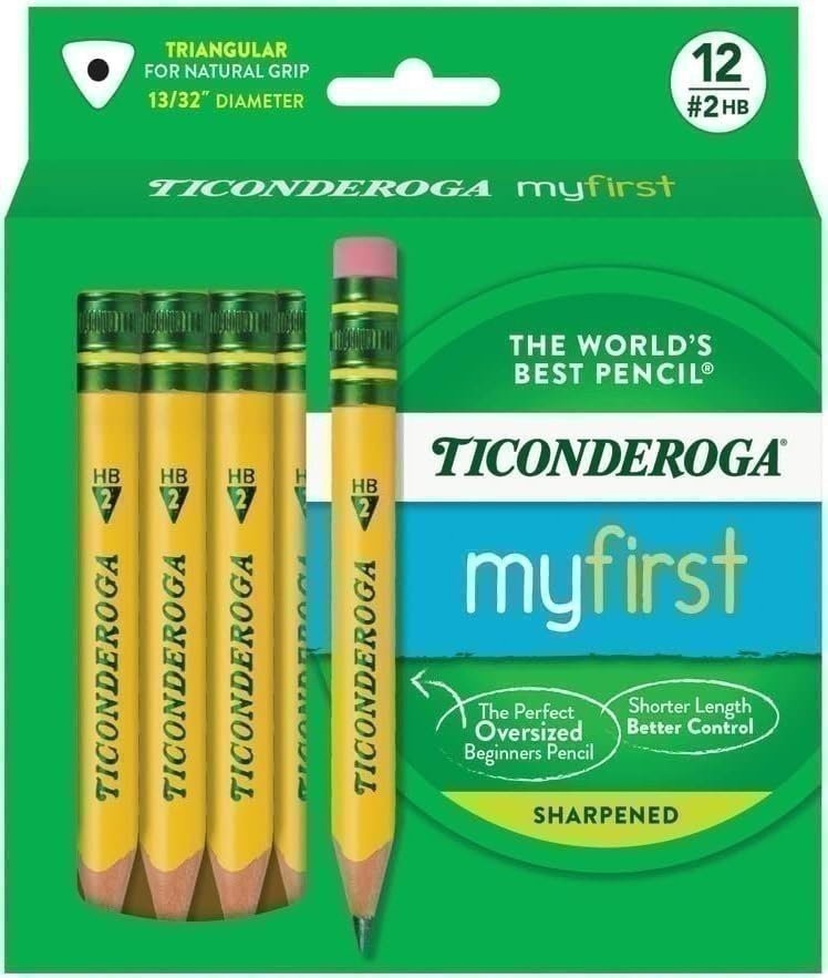 Ticonderoga My First Short Triangular Wood-Cased Pencils, 2 HB Soft With Erasers