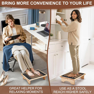 One Step Stool Adults Seniors Non-Slip Rubber Step Surface Heavy Duty Wooden Bed