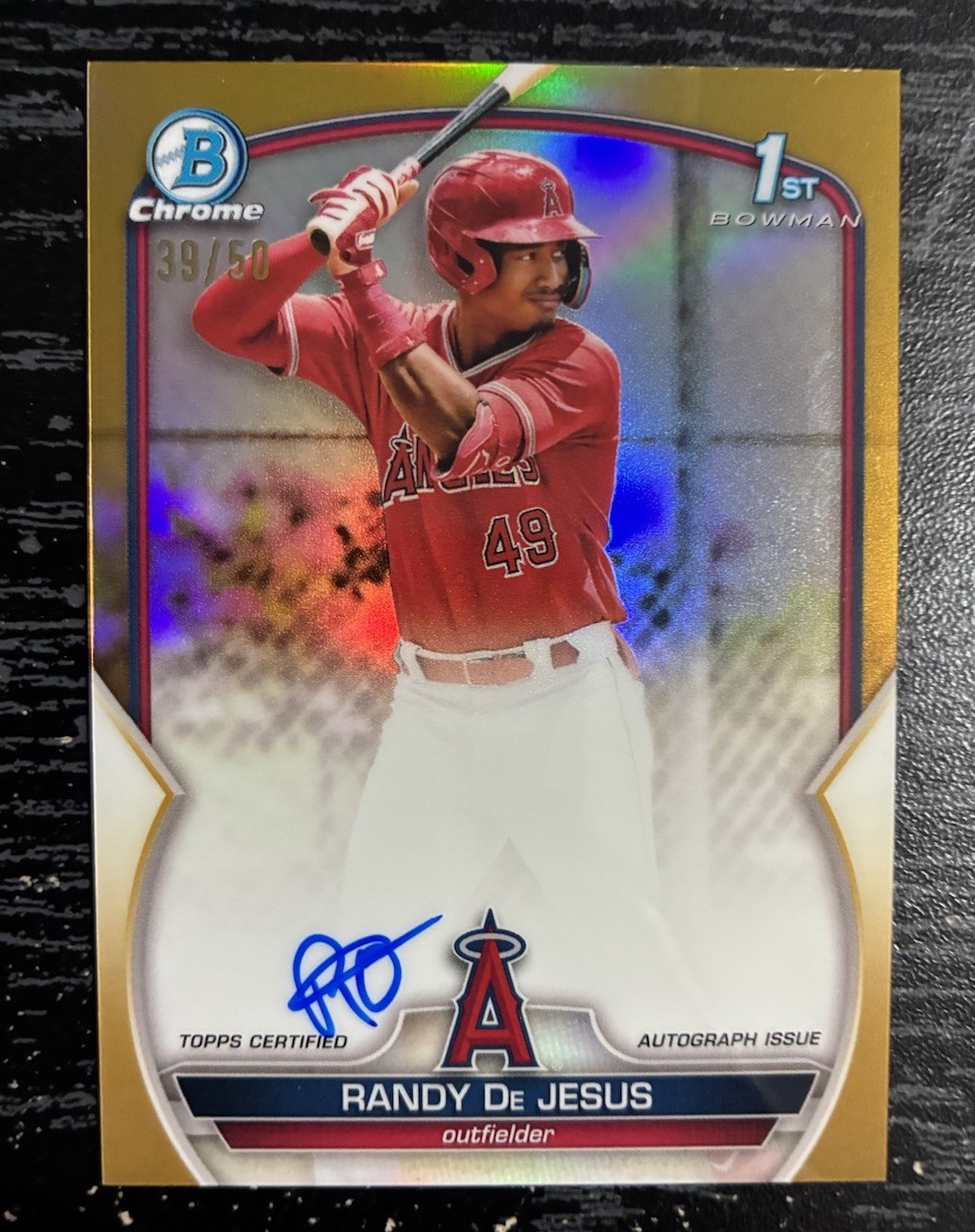 RANDY DE JESUS 2023 BOWMAN CHROME 1ST GOLD REFRACTOR ANGELS AUTO /50