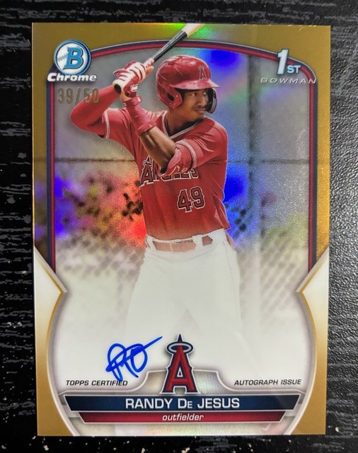 RANDY DE JESUS 2023 BOWMAN CHROME 1ST GOLD REFRACTOR ANGELS AUTO /50