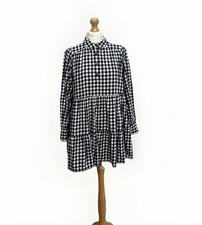 Zara Shirt Dress Size M Medium Black Grey Gingham Check Pockets Womens Summer