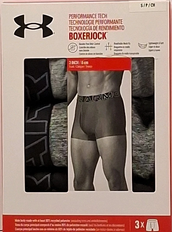 Calzoncillos boxer Under Armour Performance Tech de 3" para hombre - paquete de 3, gris oscuro, negro Foto 2 de 4