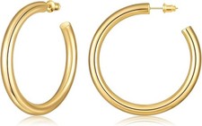 14K Gold Plated Hoop Earrings for Women Chunky Hoop Earrings for Women Thick Lig