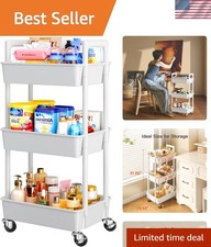 3 Tier Rolling Cart Organizer, Plastic Rolling Cart with Lockable Wheels  Re...