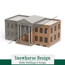 Town Hall (3D Printed/Unpainted) | Main Street Collection (HO/N Scale)