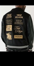 NWT TRUE RELIGION VARSITY MEN'S JACKET SZ L BLACK GOLD