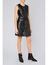 Muubaa Size 16 Black Buttersoft Sheep Leather Button Front Fully Lined Dress