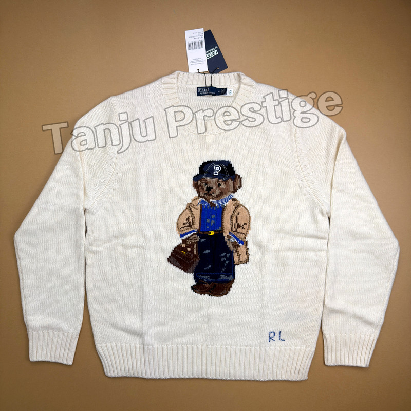 Hot Bid POLO RALPH LAUREN Polo White Polo Bear Graphic Sweater Men’s Small