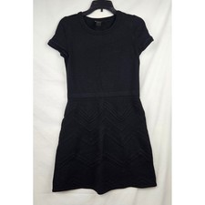 Ann Taylor Factory LittlrBlack Dress Chevron Textured Knit Fit Flare M Party