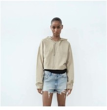 Zara Cropped Hooded Jacket in Light Beige size M new with tags