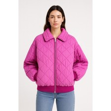 Wild Fable Pink Quilted Bomber Oversized Jacket Size M Collared Zip Up Cotton